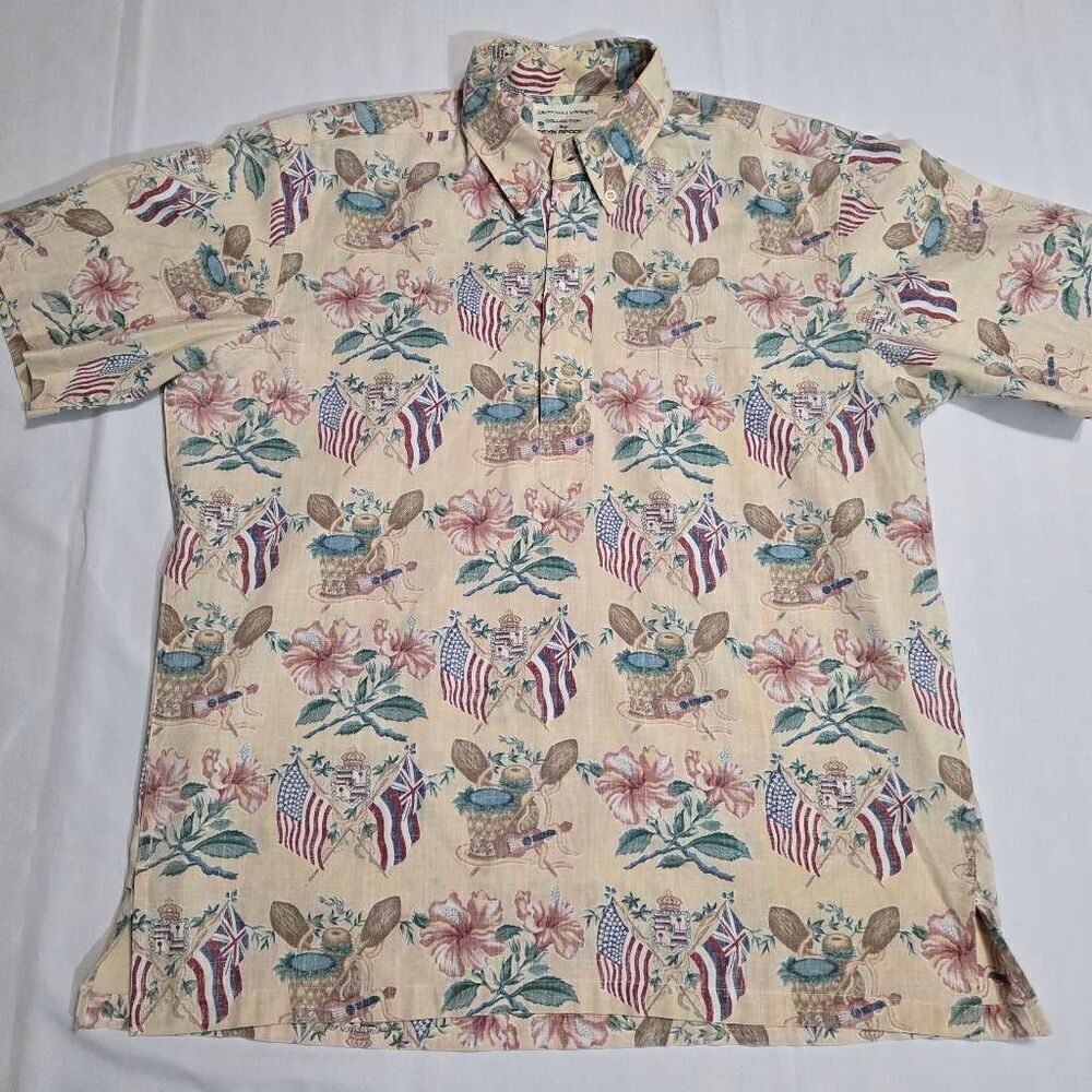 REYN SPOONER DIETRICH VAREZ FLAG FLORAL REVERSE HAWAIIAN SHIRT MENS SIZE MEDIUM
